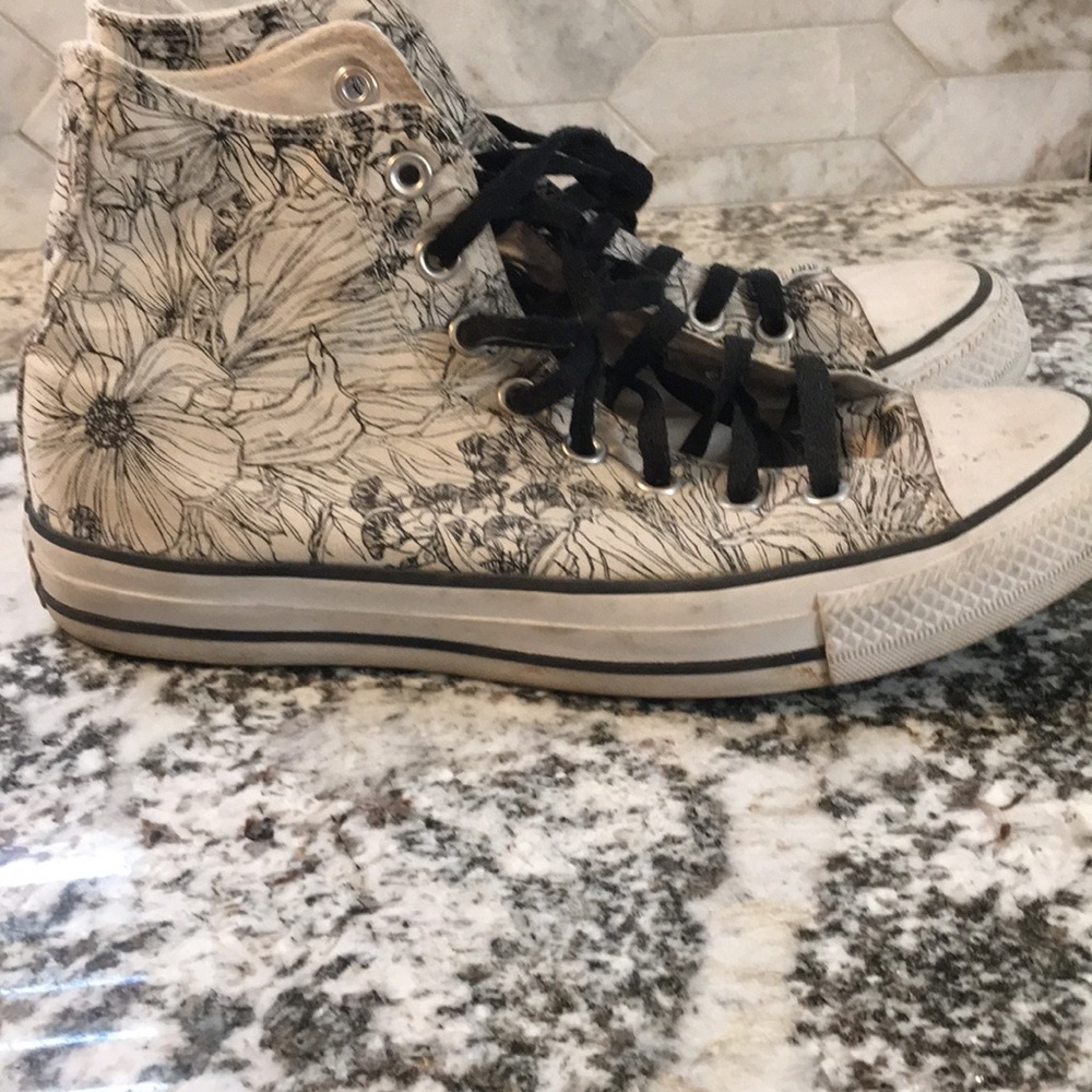 Black and white floral converse